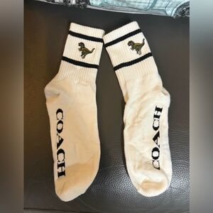 Coach Cream Socks with Rexy Dinosaur Motif